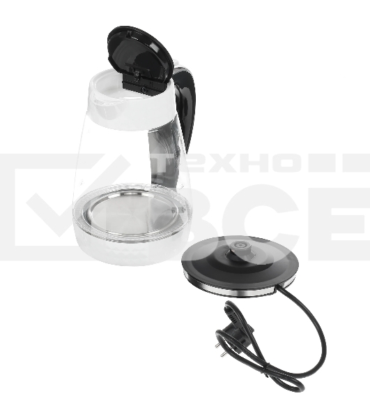 Чайник электрический Polaris PWK-1704-СGL белый/черный, 2200W, 1,7 л, стекло, подсветка