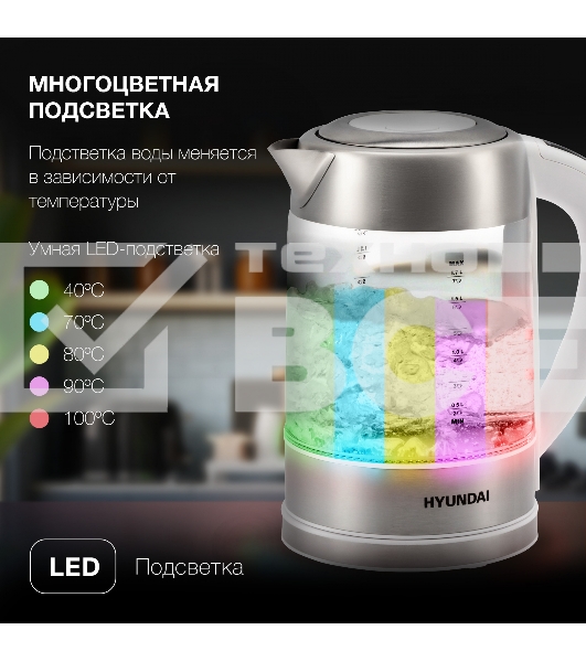 Чайник электрический Hyundai HYK-S5807 1.7л. 2200Вт белый/серебристый (корпус: стекло)