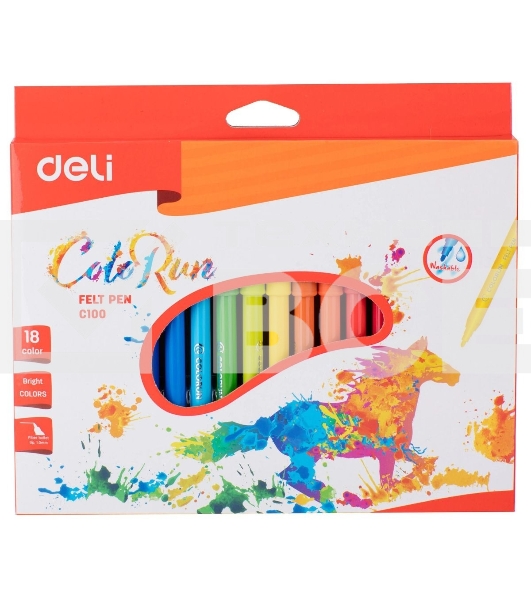Фломастеры Deli EC10010 ColoRun Вентилируемый 18цв. коробка с европодвесом