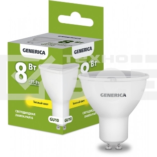 Лампа LED PAR16 IEK LL-PAR16-08-230-30-GU10-G софит 8Вт 230В 3000К GU10 GENERICA