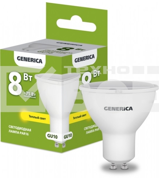 Лампа LED PAR16 IEK LL-PAR16-08-230-30-GU10-G софит 8Вт 230В 3000К GU10 GENERICA