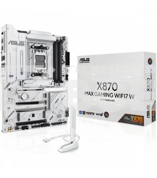 Материнская плата ASUS X870 MAX GAMING WIFI7 W, AM5, AMD X870, 4xDDR5, 4xSATA, 3xM.2, 1xPCIe 5.0 x16, 2xPCIe 4.0 x16, 1xPCIe 3.0 x16, 1xHDMI, 2xUSB Type-C (Display), 1x2.5Gb LAN, Wi-Fi 7, Bluetooth 5.4, 2xUSB-C 40Gbps, 1xUSB-A 10Gbps, 3xUSB-A 5Gbps, 4xUSB