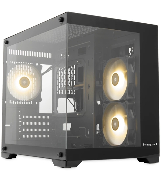 Компьютерный корпус HSPD F330, Panoramic Mini-tower, черный, TG, 0.5 SPCC, 3x120мм ARGB mATX, mITX 160/400/200мм 1x2.5', 2x3.5', 4xPCI 1xUSB-C 3.0, 2xUSB-A1.0 428x280x375мм