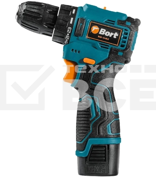 Дрель-шуруповерт Bort BAB-16-BLK, Аккумуляторная, 16,8В, 2 АКБ, Кейс