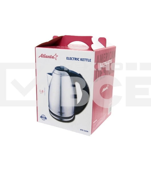 Чайник электрический ATLANTA, ATH-2434 черный, нержавейка Металл, 1,8л, 1500Вт, коричн/стальной, автомат откл, защита от перегрева без воды
