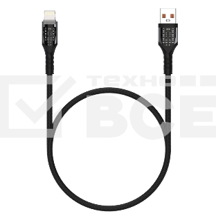 Дата-кабель Maxvi MC-33L USB-Lightning 2.4А, прозрачный корпус, LED подсветка, 1м, черный