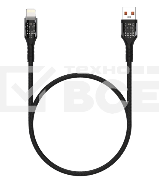 Дата-кабель Maxvi MC-33L USB-Lightning 2.4А, прозрачный корпус, LED подсветка, 1м, черный