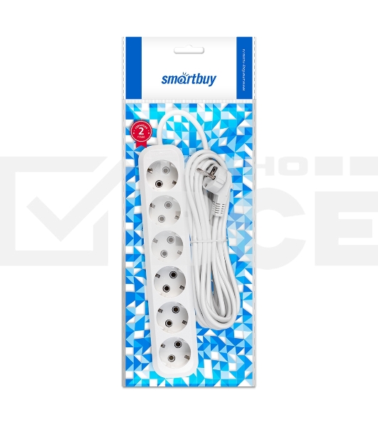 Удлинитель Smartbuy, 6 гнезд 7 метров 16А/3,5 кВт с заземлением ПВС 3х1,0 (SBE-16-6-07-Z)