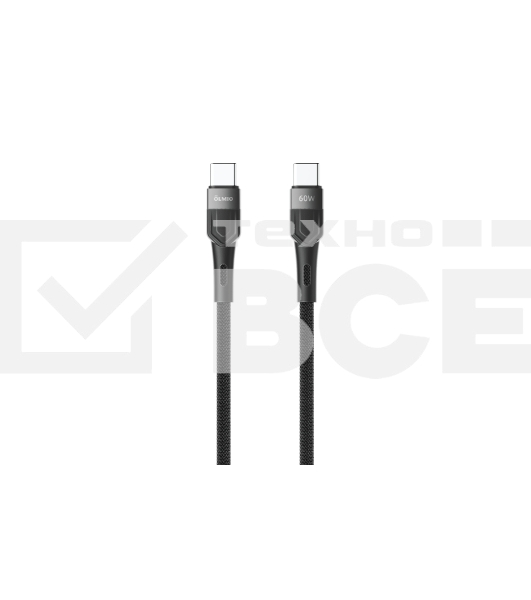 Кабель OLMIO BOLT, Type-C - Type-C, 60W, 1.2м, тканевая оплетка, черный