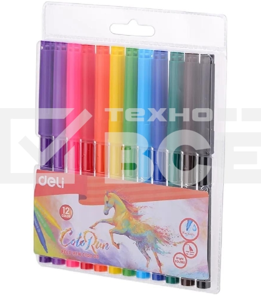 Фломастеры Deli EC10003 ColoRun Вентилируемый 12цв. пакет с европодвесом
