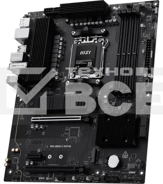 Материнская плата MSI PRO B850-S WIFI6E, AM5, AMD B850, 4xDDR5, 4xSATA, 2xM.2, 1xPCIe 4.0 x16, 1xPCIe 4.0 x4, 1xPCIe 3.0 x1, 1xDP, 1xHDMI, 1x2.5Gb LAN, Wi-Fi 6E, Bluetooth 5.3, 1xUSB-C 10Gbps, 3xUSB-A 10Gbps, 4xUSB-A 5Gbps, 3x3.5 мм, 7.1, ATX