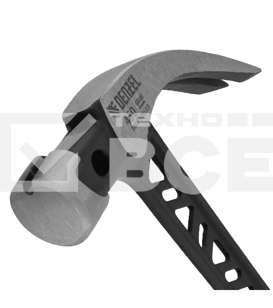 Молоток-гвоздодер Denzel 450 г, цельнокованый, боек с магнитом, двухкомп. обрезин. рук-ка