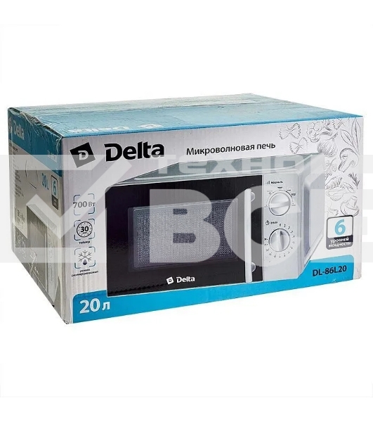 Микроволновая печь Delta DL-86L20 белый, 20 л, 700 Вт, переключатели - поворотный механизм