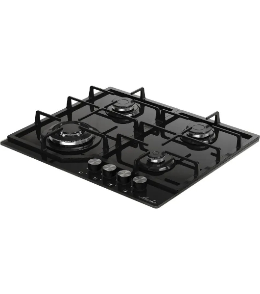 Варочная поверхность MONSHER/ Варочная поверхность MONSHER, газ, High-Tech, 59 см, автоматический электроподжиг, газ-контроль, форсунки под сжиженый газ, SABAF конфорки, чугунные решетки, черный