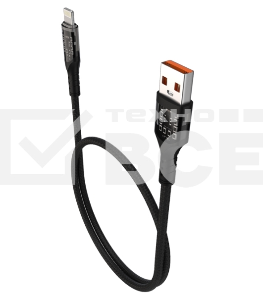 Дата-кабель Maxvi MC-33L USB-Lightning 2.4А, прозрачный корпус, LED подсветка, 1м, черный