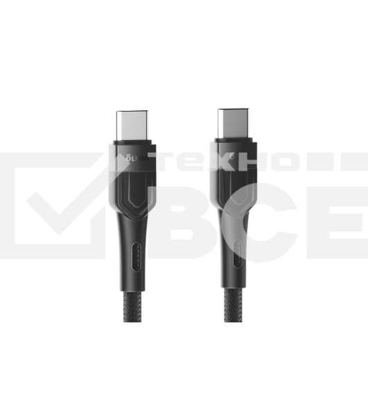 Кабель OLMIO BOLT, Type-C - Type-C, 60W, 1.2м, тканевая оплетка, черный