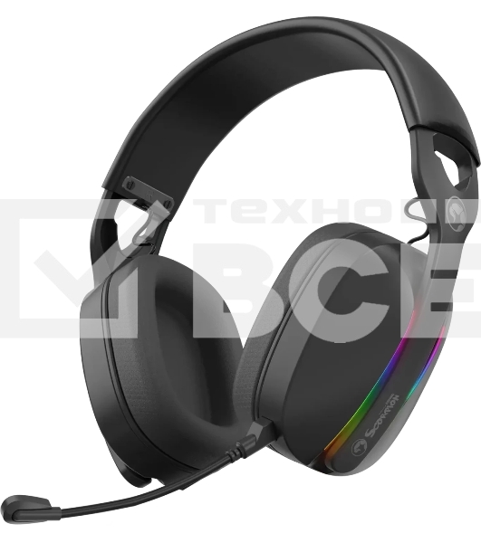 Гарнитура MARVO HG9086W Pulz 70W чёрный, беспроводная + проводная, радиоканал, до 10 ч, съёмный микрофон, подсветка, совместимость с PS5, Xbox