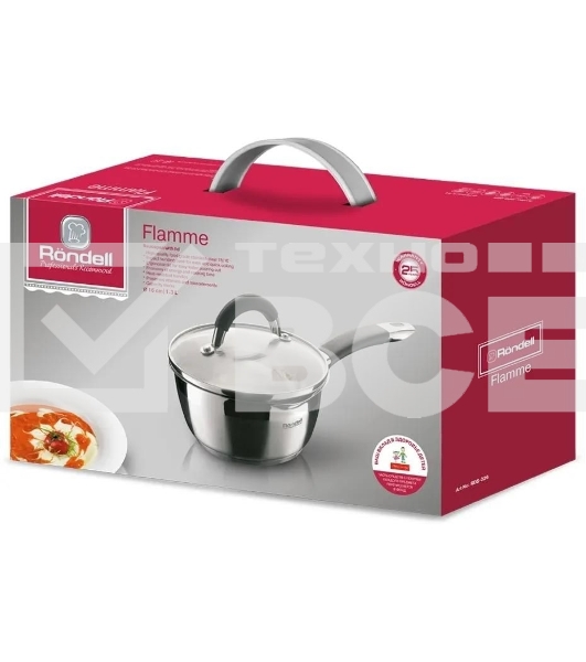 Ковш Rondell Flamme RDS-026, 1.3л, 16см, с крышкой, стальной