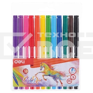 Фломастеры Deli EC10003 ColoRun Вентилируемый 12цв. пакет с европодвесом
