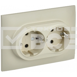 Розетка 2-местная IEK SKANDY SK-R07B (SK-R24-16-K10-F) с заземлением, с защитными шторками 16А в сборе, бежевый