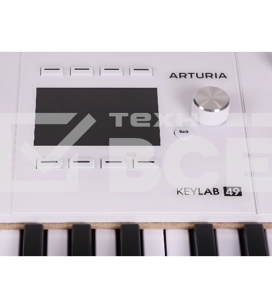 Клавиатура MIDI [231621] Arturia [KeyLAB 49 MK3 White] 49 клавиш, полувзвешенная механика, дисплей, 12 пэдов, 9 фейдеров, 9 поворотных регуляторов, 3 входа для подключения педалей, MIDI in/out, USB-C