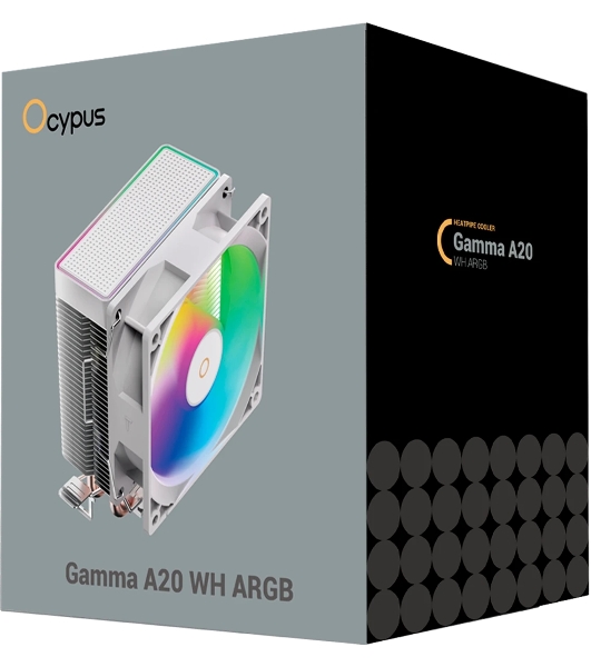 Кулер для процессора Ocypus Gamma A20 WH ARGB, 92mm FARGB FAN, Top FARGB Panel, 2 HEAT PIPES, 3-PIN, 1900 RPM, 21DBA, HYDRO BEARING, LGA115X/1200/1700/18XX, AM4/AM5