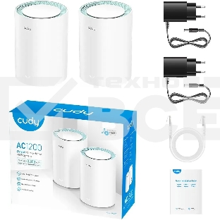 Бесшовный Mesh роутер Cudy M1300 (M1300 2-PACK) AC1200 10/100/1000BASE-TX/Wi-Fi белый (упак.:2шт)