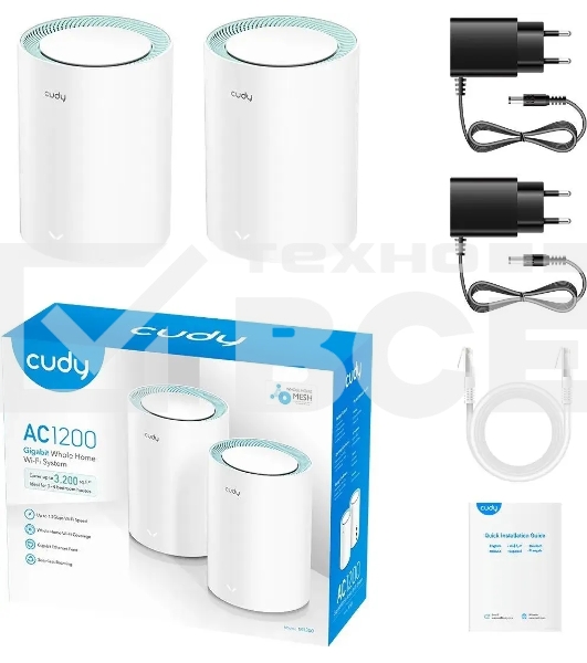 Бесшовный Mesh роутер Cudy M1300 (M1300 2-PACK) AC1200 10/100/1000BASE-TX/Wi-Fi белый (упак.:2шт)