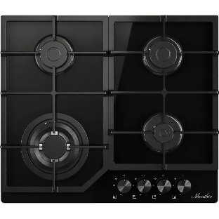 Варочная поверхность MONSHER/ Варочная поверхность MONSHER, газ, High-Tech, 59 см, автоматический электроподжиг, газ-контроль, форсунки под сжиженый газ, SABAF конфорки, чугунные решетки, черный