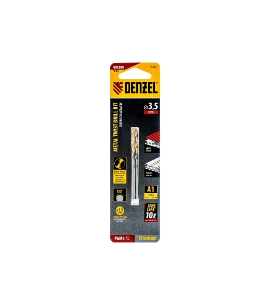 Сверло спиральное по металлу Denzel 3,5 x 70 мм, Р6М5, Golden Tip, 2 шт.