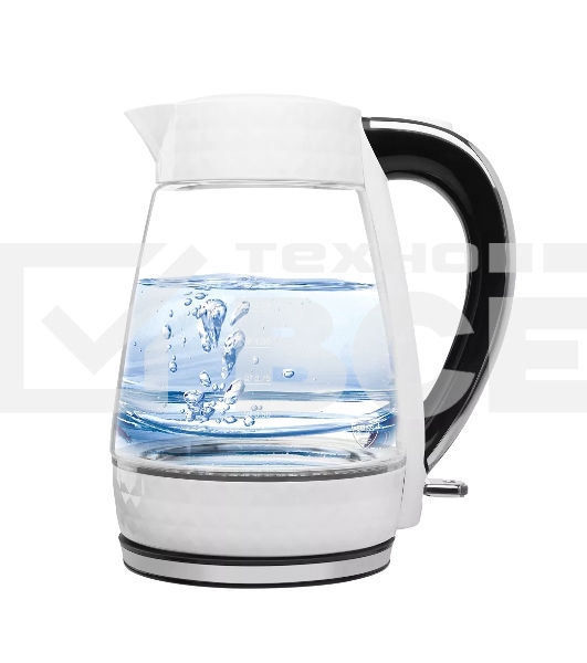 Чайник электрический Polaris PWK-1704-СGL белый/черный, 2200W, 1,7 л, стекло, подсветка