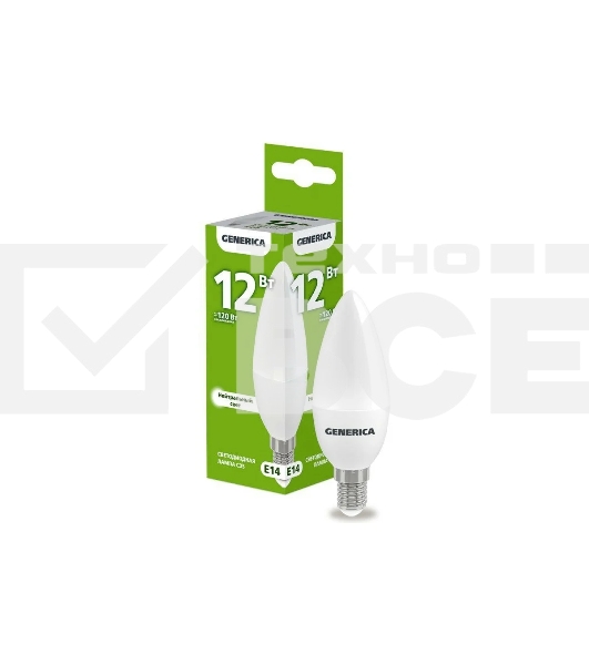 Лампа светодиодная GENERICA LL-C35-12-230-40-E14-G C35 12 Вт свеча 4000К E14 230В