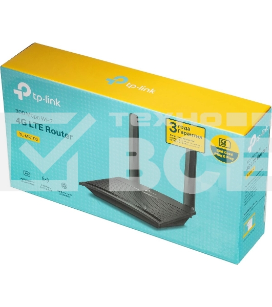 Роутер беспроводной TP-Link TL-MR100 N300 10/100BASE-TX/4G(3G) cat.4 черный