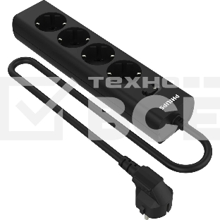 Сетевой фильтр Philips CHP2145BB/51, 3м, 4 розетки, черный