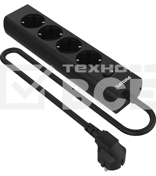 Сетевой фильтр Philips CHP2145BB/51, 3м, 4 розетки, черный