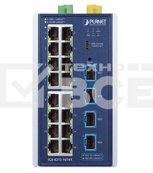 Коммутатор Planet IGS-4215-16T4X Industrial L2/L4 16-Port 10/100/1000T + 4-Port 10G SFP+ Managed Ethernet Switch