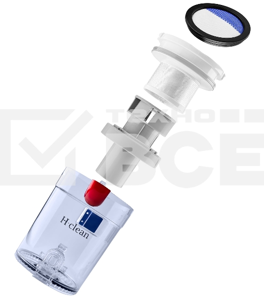 Пылесос вертикальный/ручной H-Clean HVC 102 SE белый/красный, питание от аккумулятора, 100 Вт, уборка сухая, пылесборник 0.65 л, работа от АКБ max 45 мин