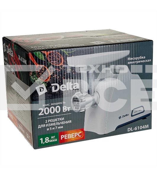 Мясорубка электрическая DELTA DL-6104M белый с серым