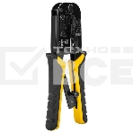 Обжимные клещи Deli DL4971 4P,6P,8P Размер: 200 мм. Спецификация обжима: 4P, 6P, 8P. Сталь A3 с черным покрытием. Ручка из ПВХ и ТПР. Храповой механизм. Подходит для витой пары UTP/STP и телефонных кабелей., фото3