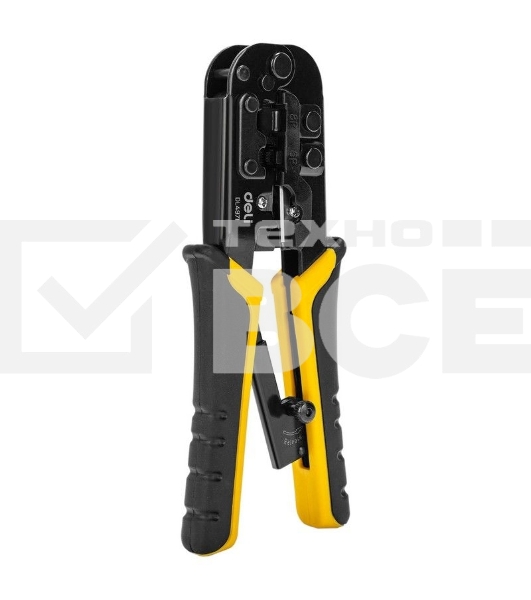 Обжимные клещи Deli DL4971 4P,6P,8P Размер: 200 мм. Спецификация обжима: 4P, 6P, 8P. Сталь A3 с черным покрытием. Ручка из ПВХ и ТПР. Храповой механизм. Подходит для витой пары UTP/STP и телефонных кабелей.