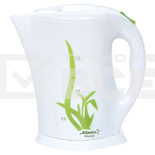 Чайник электрический Atlanta, ATH-2305Тэн, 1,7л, 2000Вт, белый с зеленым, автомат откл при закипании, защита от перегрева воды, фильтр