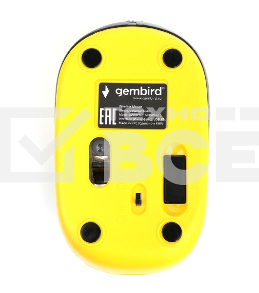 Мышь беспроводная Gembird MUSW-615 желтый, 1200 dpi, радиоканал, USB, кнопки - 3
