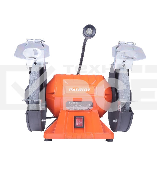Станок заточной PATRIOT Expert GM 200 L, подсветка, 550Вт, 2980об/мин, 200мм диск, А36/А60 зерн, посадочный 16 мм, асинхронный, адаптер на круги 32 мм