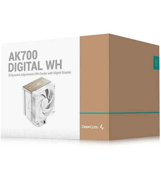Кулер для процессора DEEPCOOL AK700 DIGITAL WH LGA1851/1700/1200/115X/AM5/AM4 (9шт/кор, TDP 260W, PWM, Fan 120mm, 7 тепл. трубок, Copper Base, белый) RET