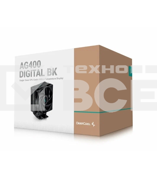 Кулер для процессора DEEPCOOL AG400 DIGITAL BK черный, 120 мм, алюминий/медь, 2100 об/мин, 31.6 дБ, 4 pin, 220 Вт, 152.7 мм