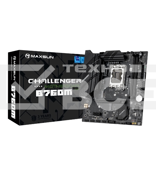 Материнская плата Maxsun Challenger B760M, LGA 1700, Intel B760, 2xDDR4, 3xSATA, 2xM.2, 1xPCIe 4.0 x16, 1xPCIe 3.0 x1, 1xHDMI, 1xVGA, 1x 1Gb LAN, 4xUSB-A 3.2 Gen 1, 2xUSB-A 2.0, 5.1, M-ATX