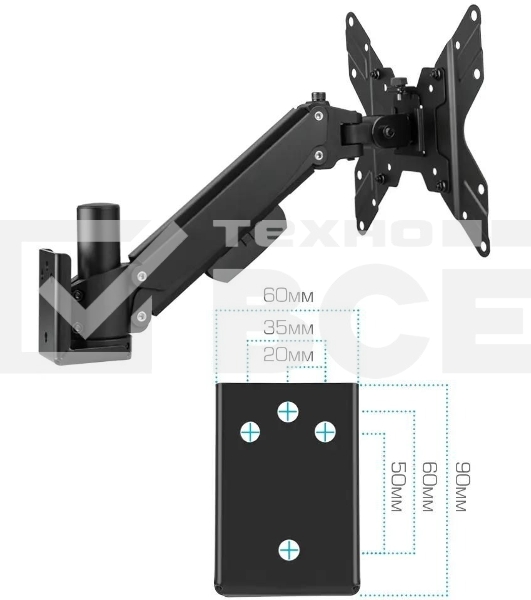 Кронштейн Kromax ORION-11 черный, 8 шт/уп. Кр. стал. настенный для TV 13'-48', max 3.2-20 кг, 5 ст св., нак. ±50°, пов. ±90°, от ст. 63-380 мм, max VESA 200x200 мм.