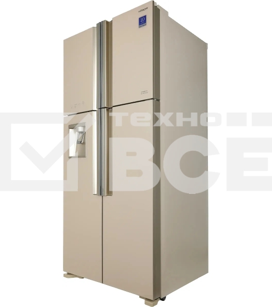 Холодильник Hitachi R-W660PUC7 GBE бежевый стекло двухкамерный инвертер 396/144л морозилка сверху, No Frost, Side by Side
