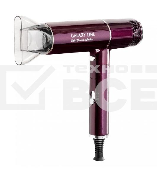 Фен для волос Galaxy Line GL 4355, violet dreams, 1600 Вт, 2 скорости потока воздуха, холодный обдув, защита мотора от перегрева, насадка-концентратор