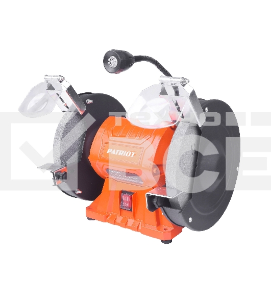 Станок заточной PATRIOT Expert GM 200 L, подсветка, 550Вт, 2980об/мин, 200мм диск, А36/А60 зерн, посадочный 16 мм, асинхронный, адаптер на круги 32 мм